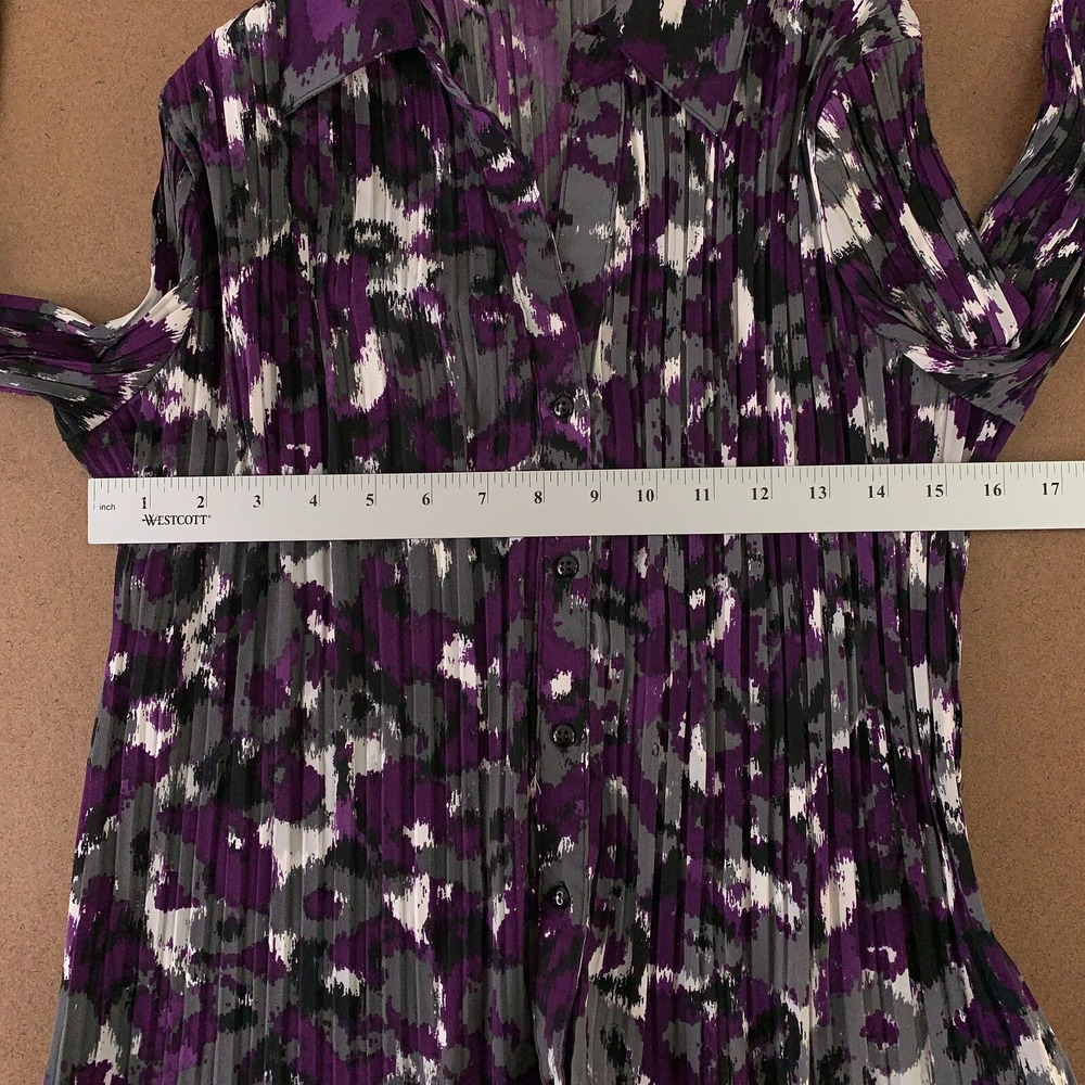 Apt 9 Women's Petite XL Black Plim Print Long Bell Sleeve Button Front Blouse - Picture 5 of 8
